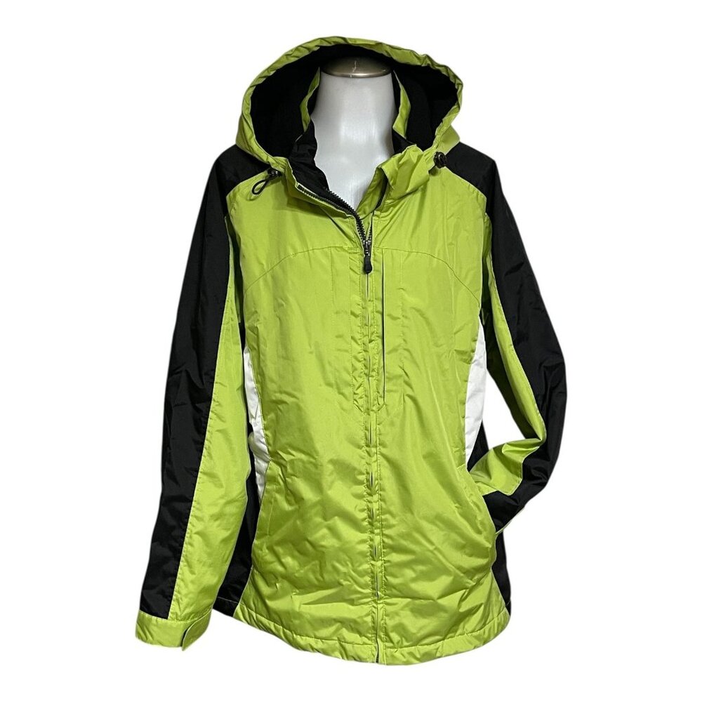 SB Active Bright Green & Black Hooded Winter Jacket Large 100% Polyester Quilte